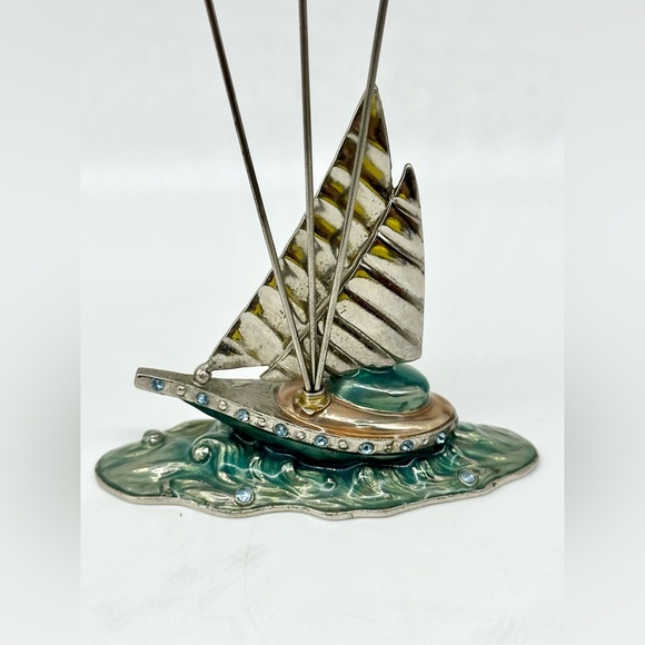 Jeweled Enamel Photo Holder Pair Sailing Ship Nautical Ocean Whimsical - Picture 3 of 6